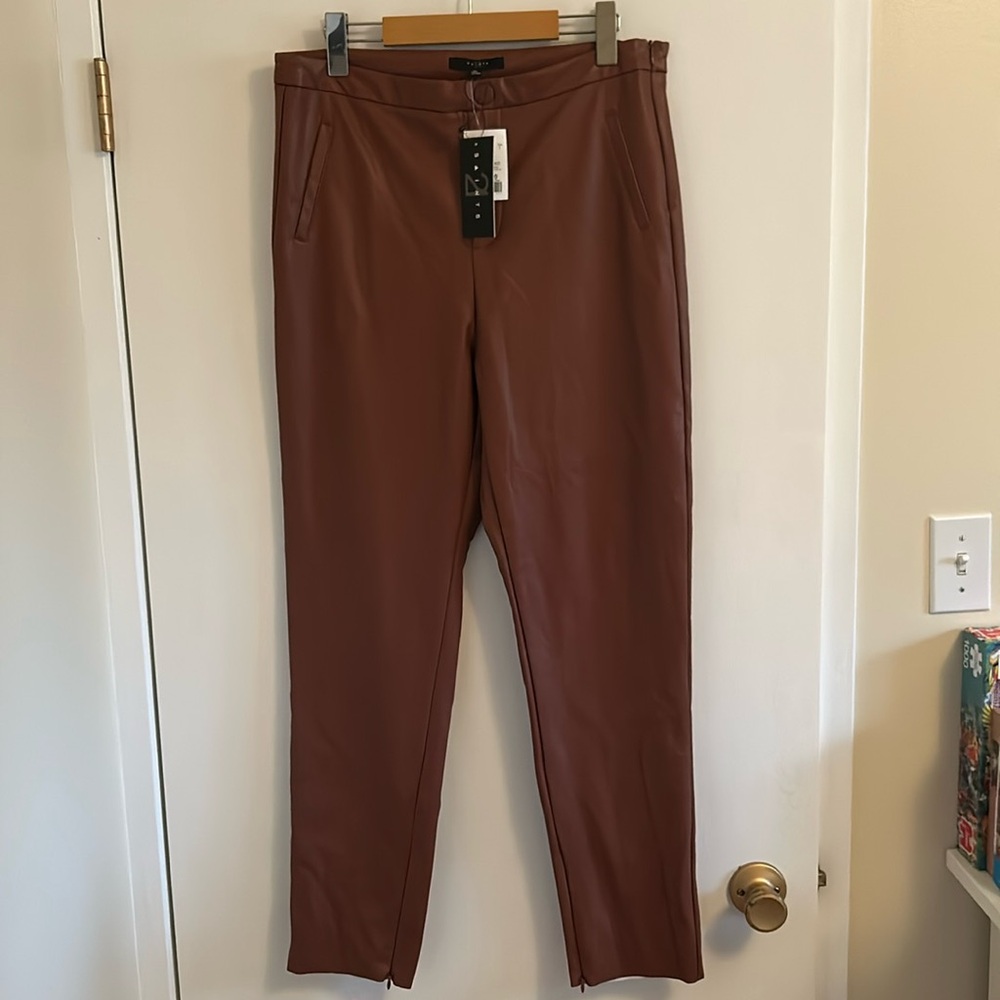21 Saints NWT copper color faux leather pants, side zip, zip on ankles